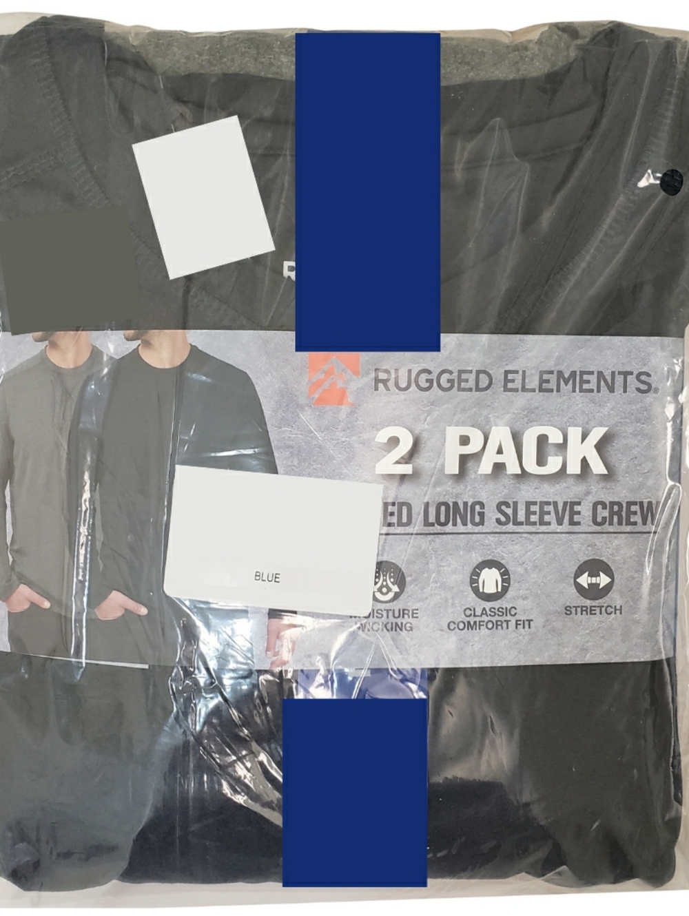 Rugged Elements Long Sleeve Crew Tees Men Blue/Gray 2-pack NWT